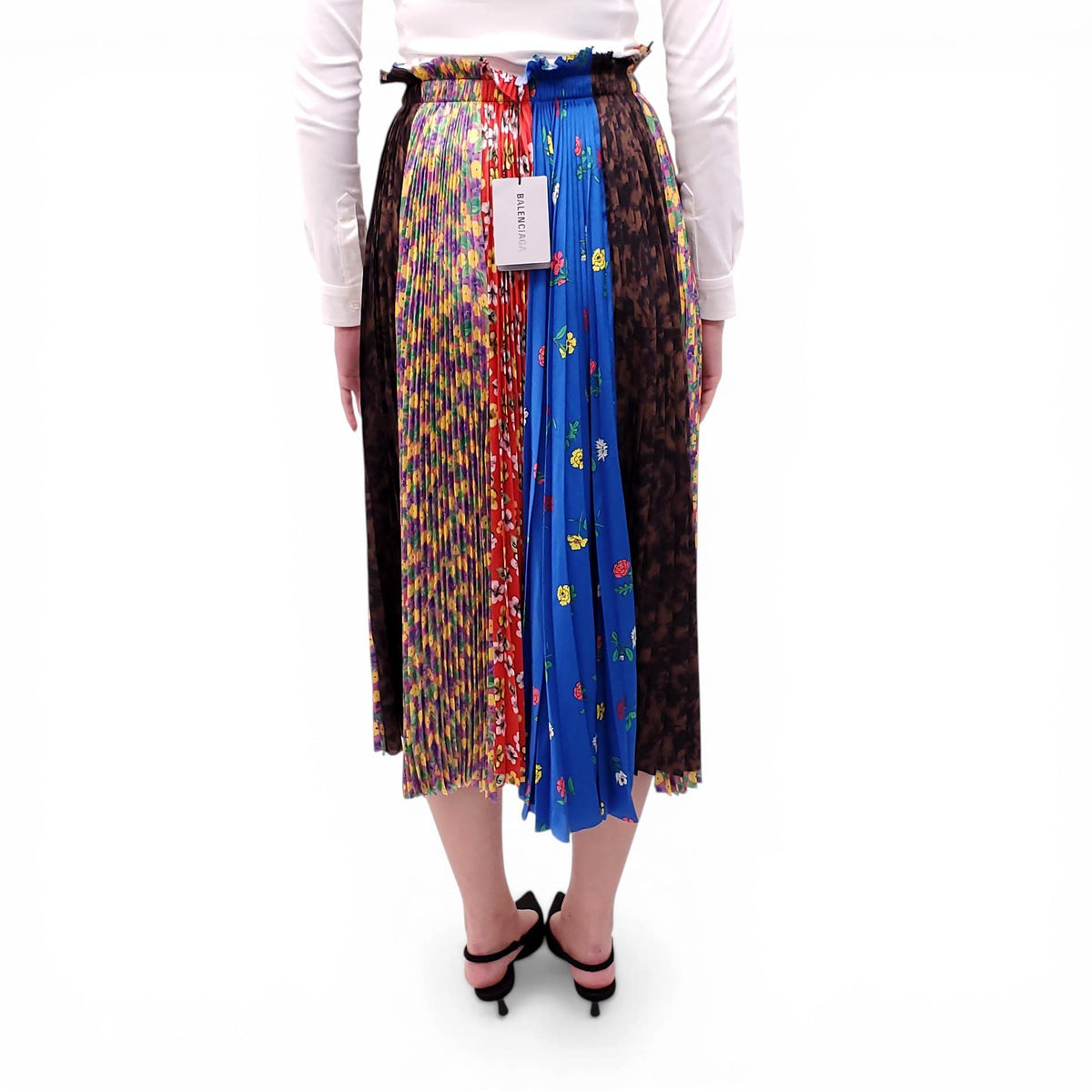 BALENCIAGA MULTI-PATTERN FLORAL SATIN SKIRT - SIZE 36