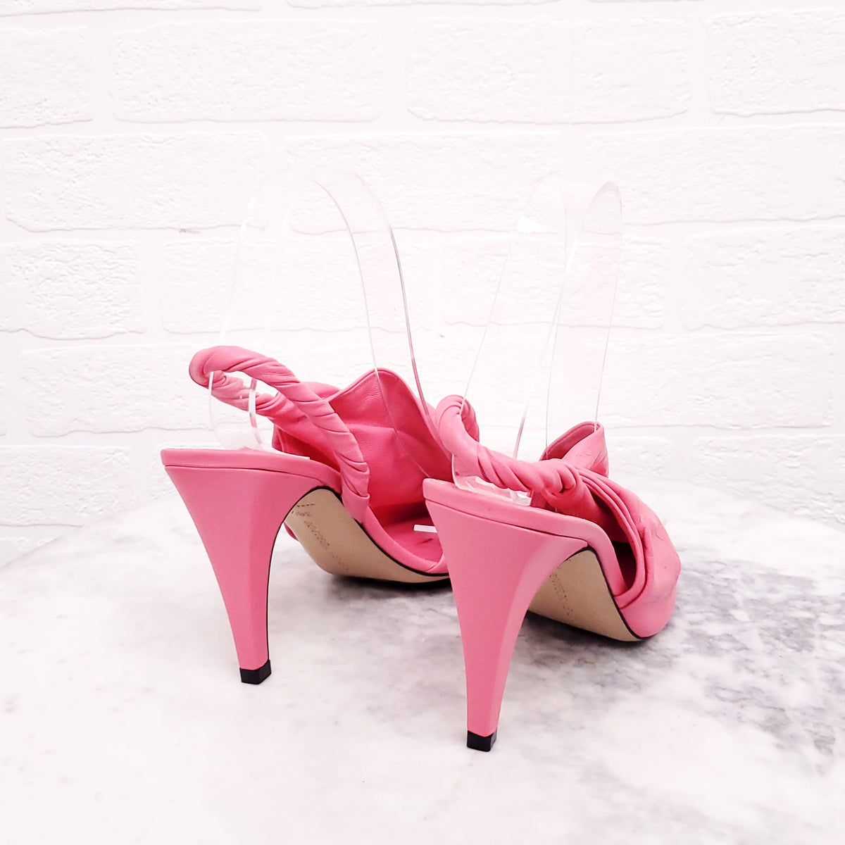 BOTTEGA VENETA PINK CRINKLED LEATHER MULES - SIZE 36.5