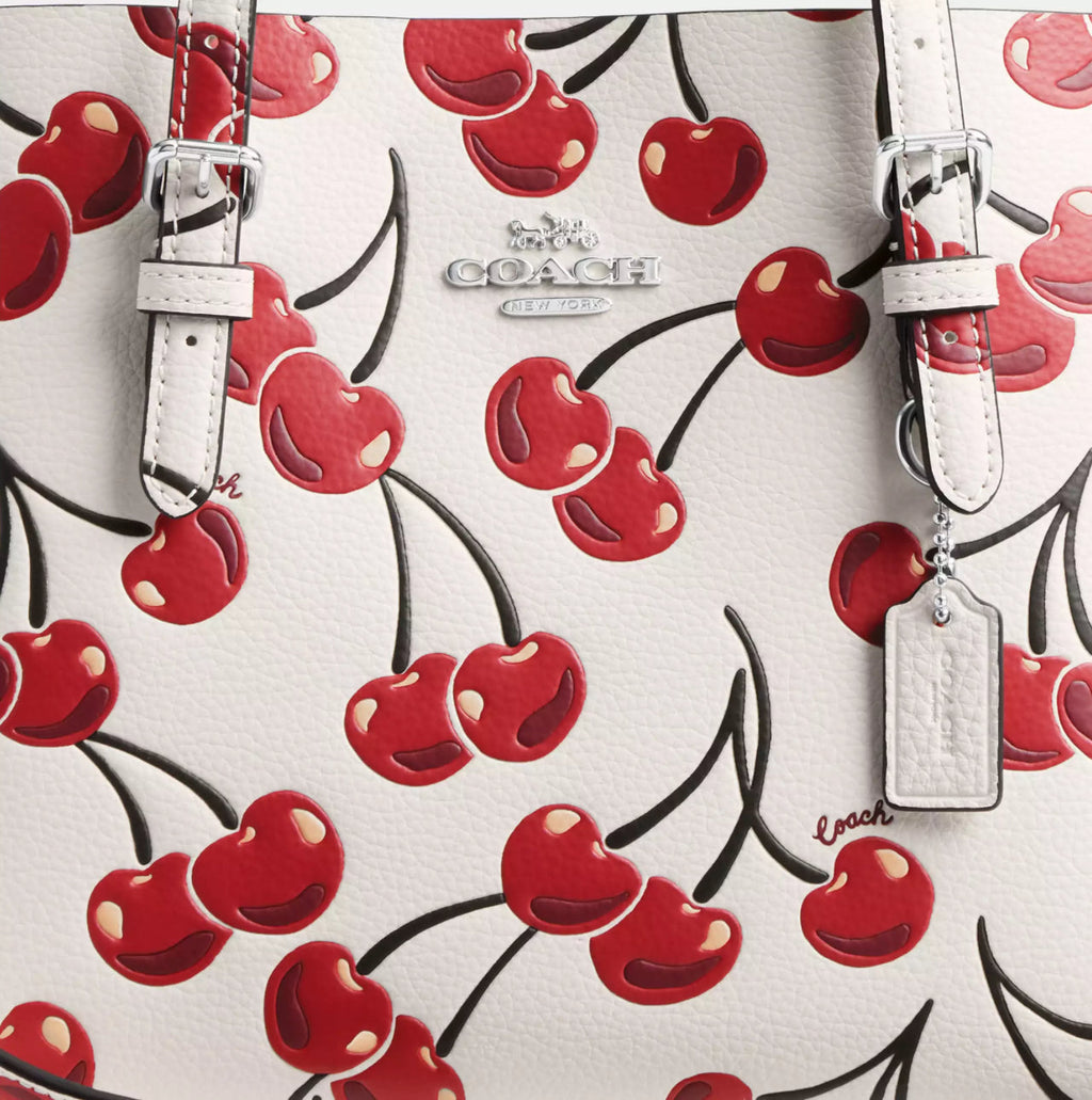 NWT Coach Leather Mollie Tote Bag 25 With Cherry Print