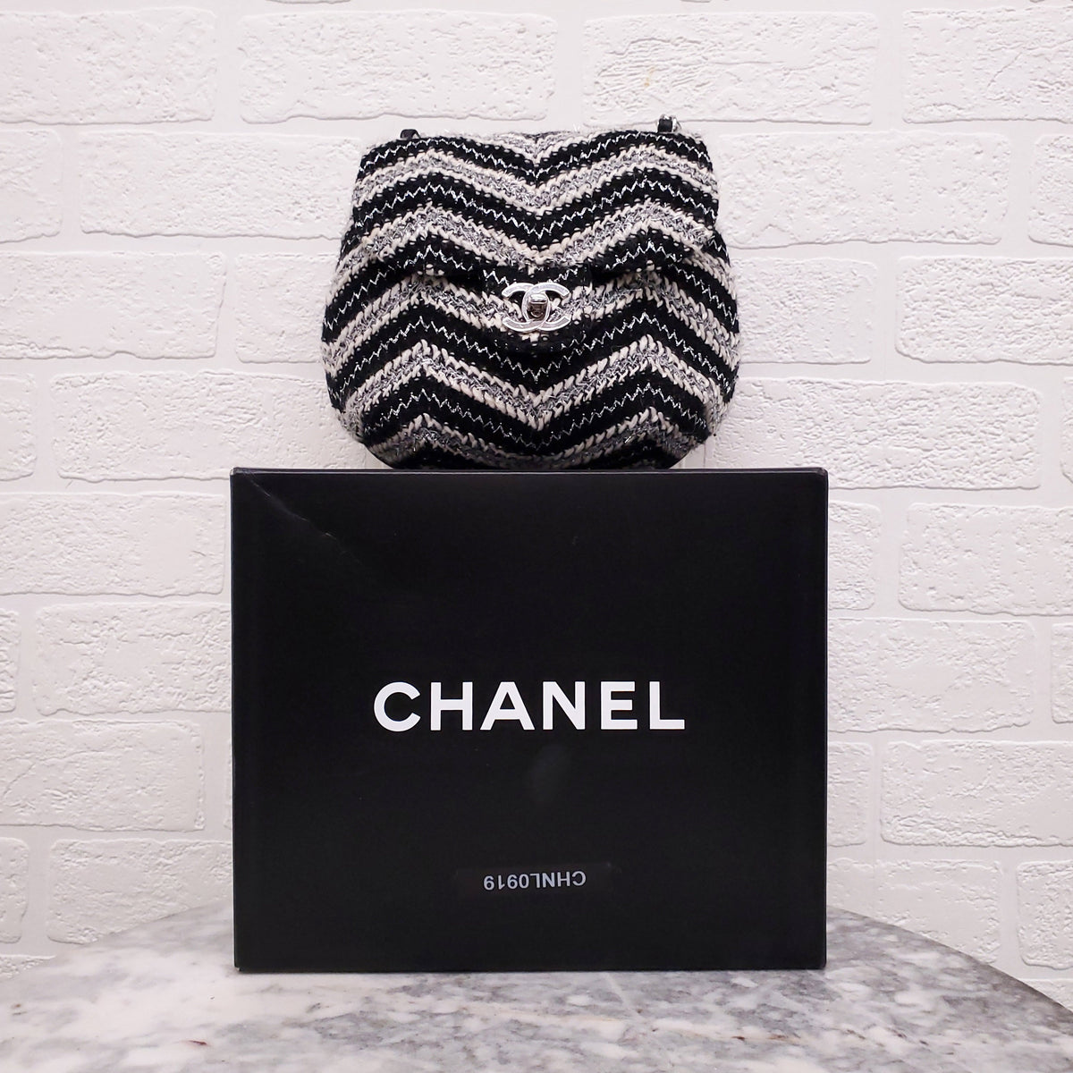 CHANEL TWEED CHEVRON TOP HANDLE FLAP BAG