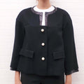 CHANEL TWEED JACKET WITH PEARL LOGO BUTTONS AND LEATHER DETAIL - SIZE 40