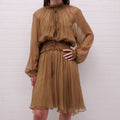 CHLOÉ KHAKI SILK SMOCKED DRESS - SIZE 38