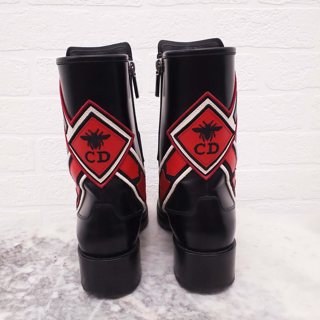 CHRISTIAN DIOR BLACK 'DIORALLY' LEATHER MOTO BOOTS - SIZE 37