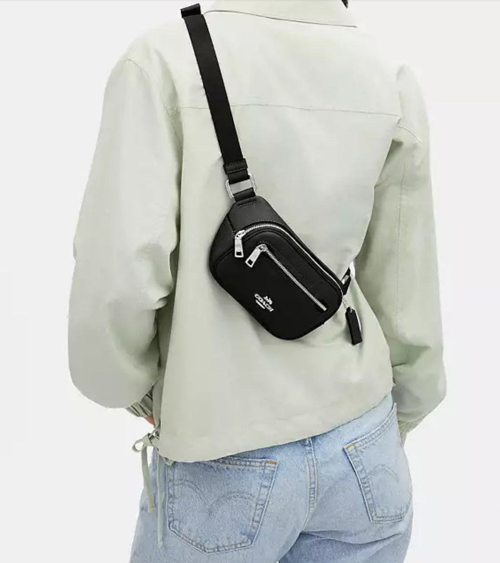NWT Coach Leather Unisex Elias Mini Belt Bag Fanny Pack Sling Bag In Black