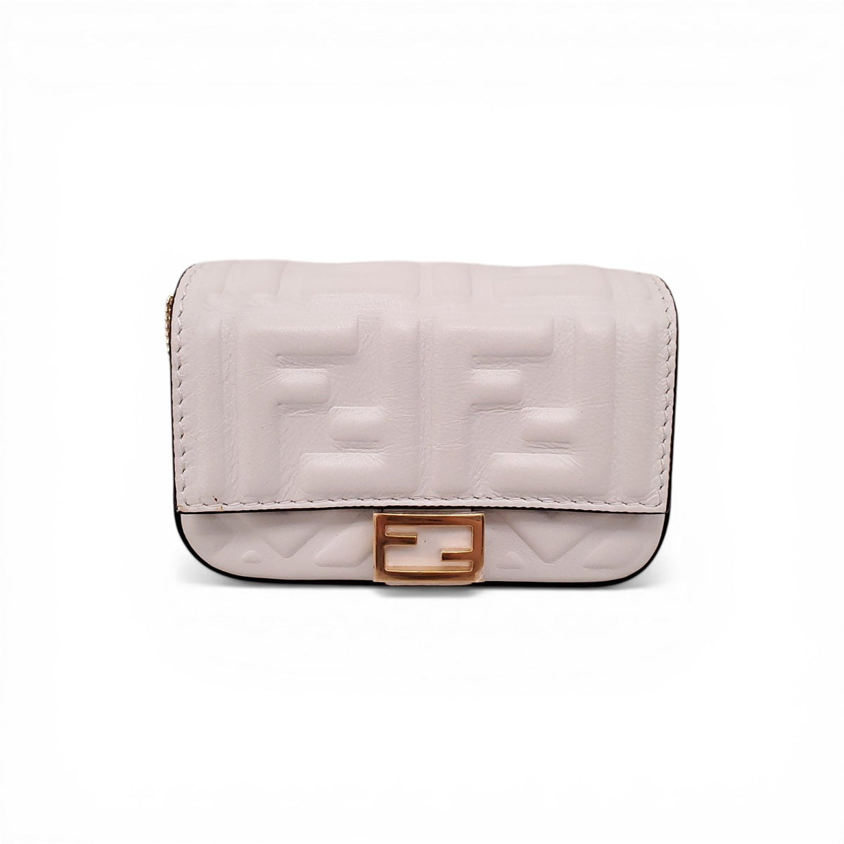 FENDI MINI WHITE NAPPA MATISSE FF EMBOSSED NANO BAGUETTE WITH CHAIN