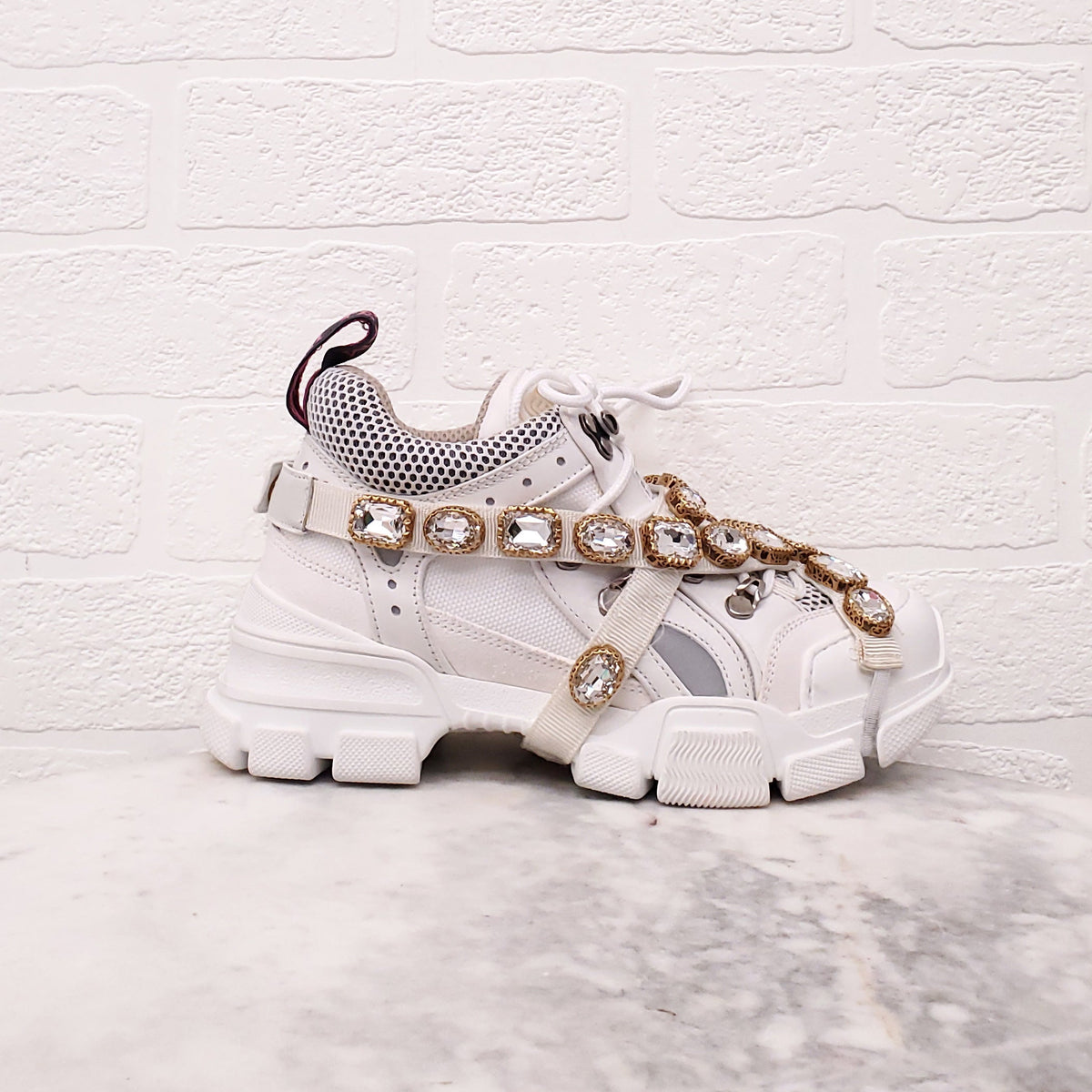 GUCCI FLASHTREK CRYSTAL SNEAKERS - SIZE 35