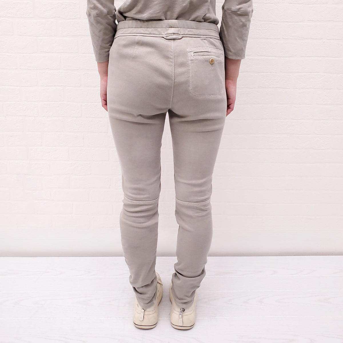 JAMES PERSE BEIGE COTTON DENIM EFFECT TROUSERS WITH DRAWSTRING - SIZE 0/XS