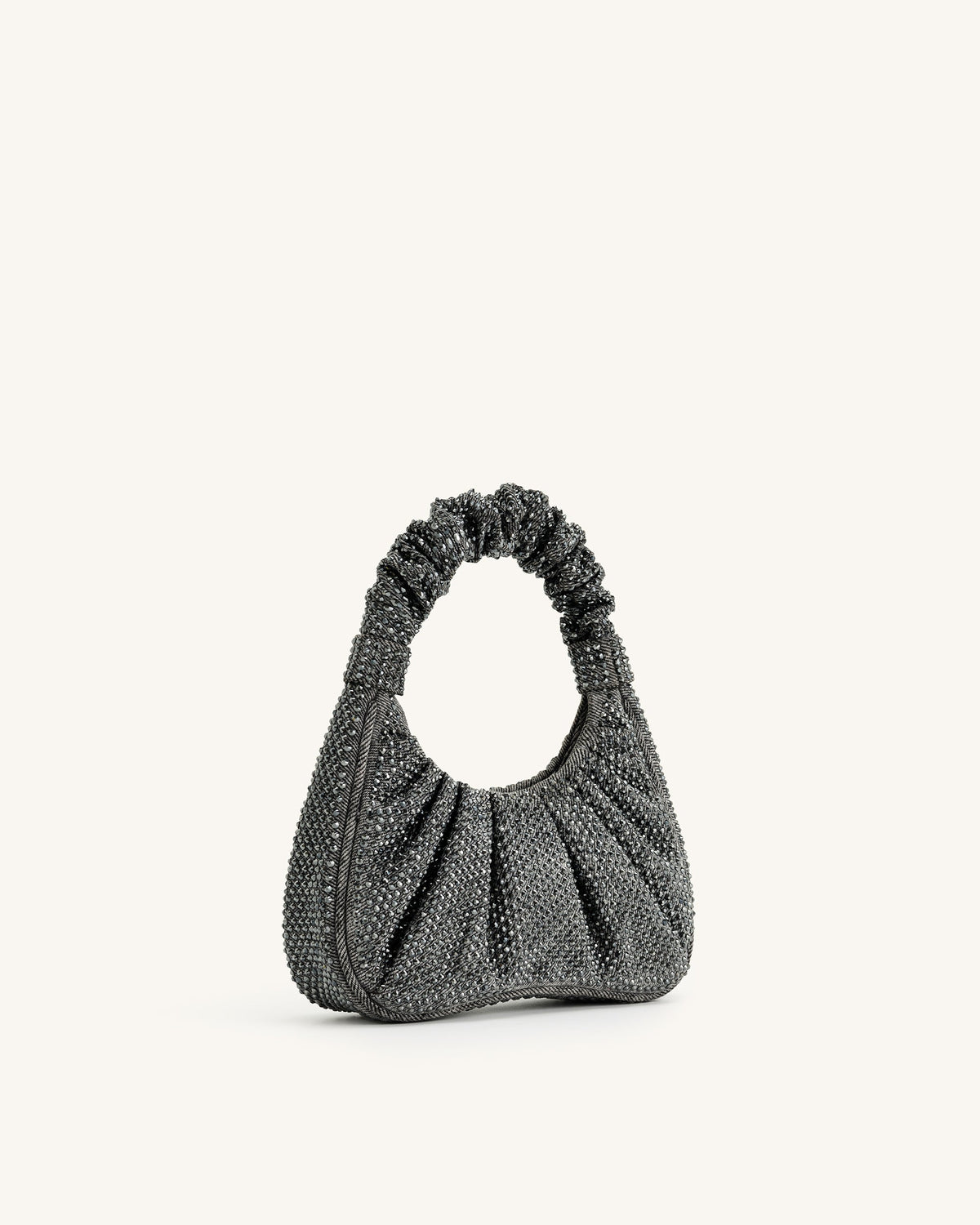 Gabbi Artificial Crystal Medium Ruched Hobo Handbag - Anthracite