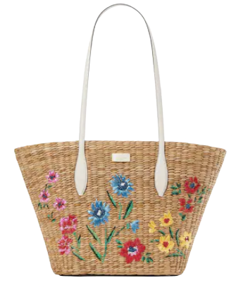 Kate Spade New York Garden Bouquet Embroidered Straw Tote