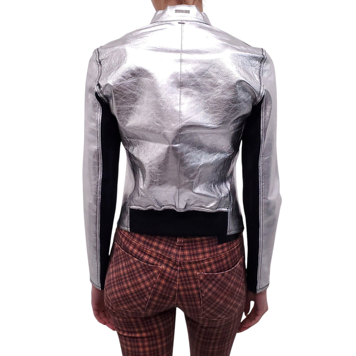LAMARQUE BLACK AND SILVER REVERSIBLE BOMBER JACKET - SIZE S