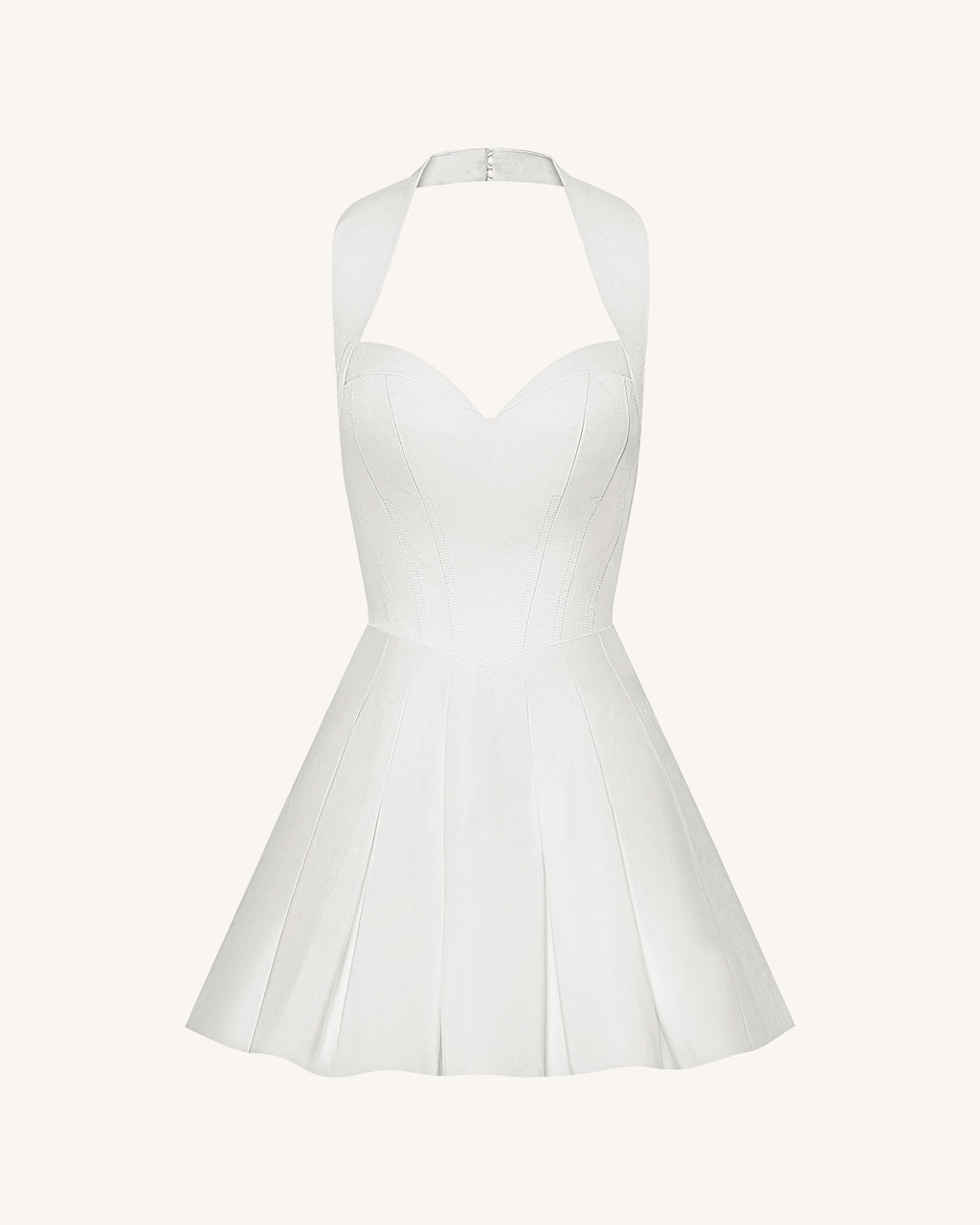 Pleated Bustier Halter Mini Dress - White