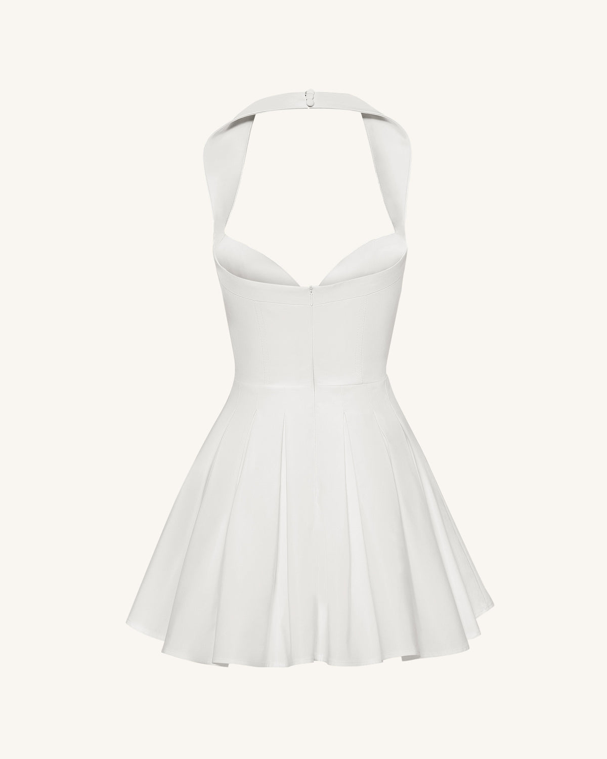 Pleated Bustier Halter Mini Dress - White