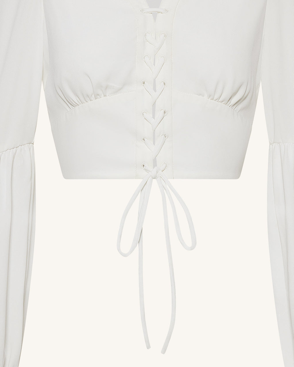 Chiffon Lantern-Sleeve Tie-Front Cropped Blouse - White