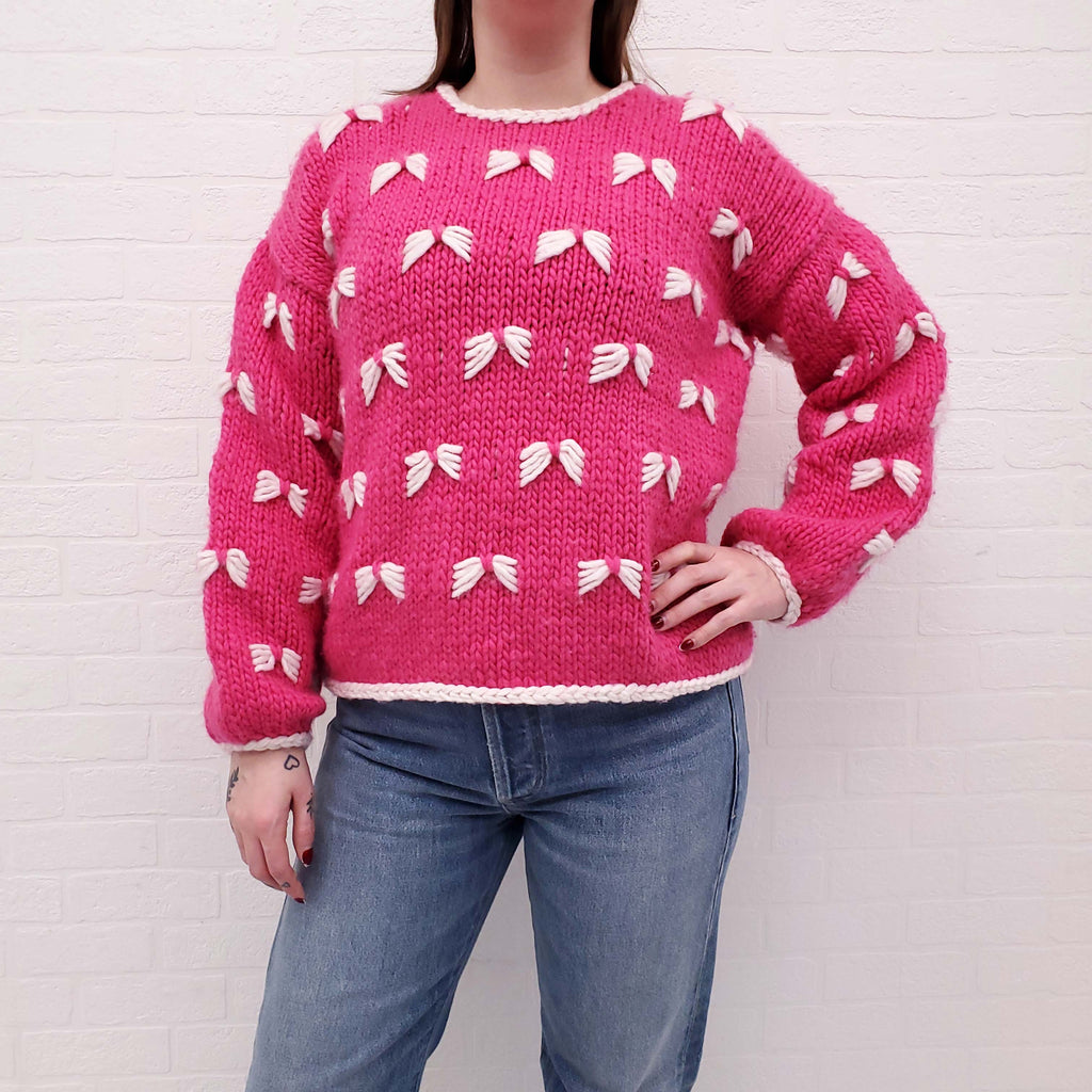 MARIDRUNA PINK BOW SWEATER - SIZE O/S