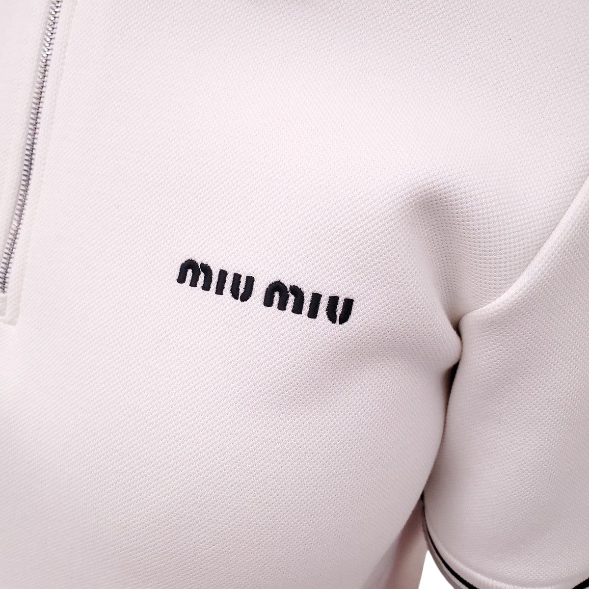 MIU MIU WHITE BANDED PIQUÉ JERSEY DRESS - SIZE 38