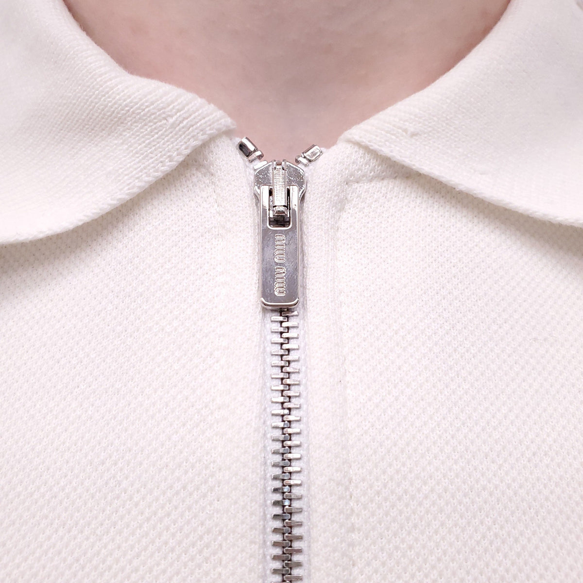 MIU MIU WHITE BANDED PIQUÉ JERSEY DRESS - SIZE 38