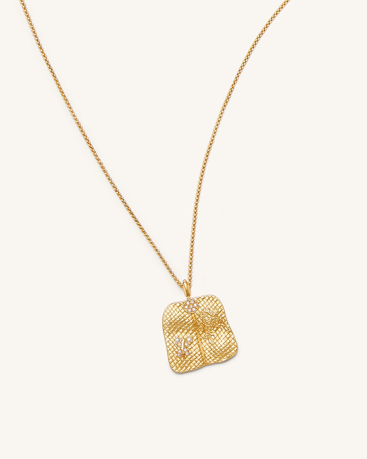 Plantain Fan Pendant Necklace - 18ct Gold Plated & White Zircon