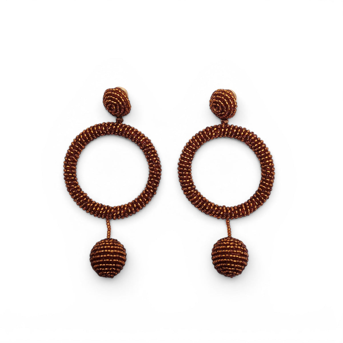 OSCAR DE LA RENTA BRONZE BEADED HOOP DROP EARRINGS