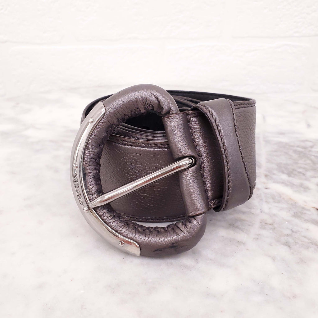 PRADA SILVER LEATHER BELT- SIZE 85