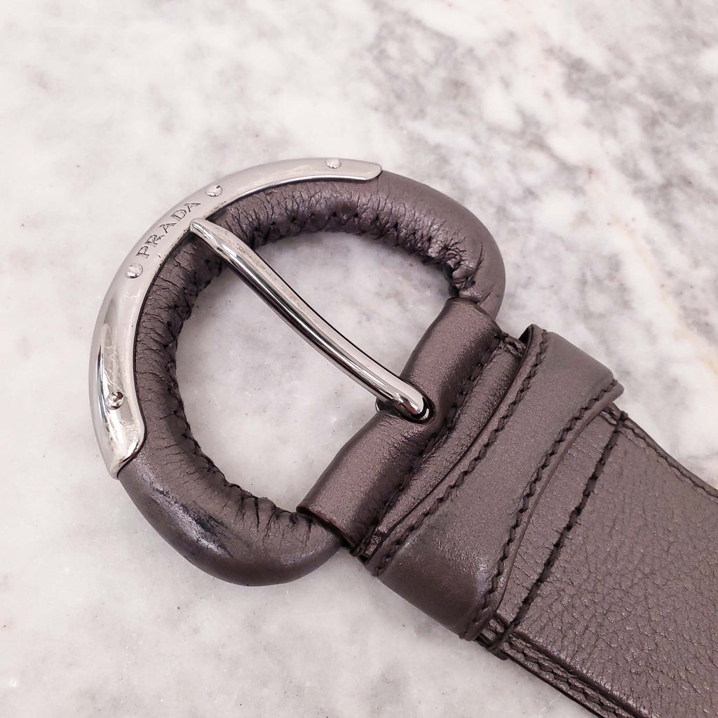 PRADA SILVER LEATHER BELT- SIZE 85