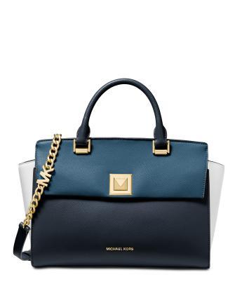 Michael Michael Kors Sylvia Tricolor Crossgrain Leather Top Zip Satchel