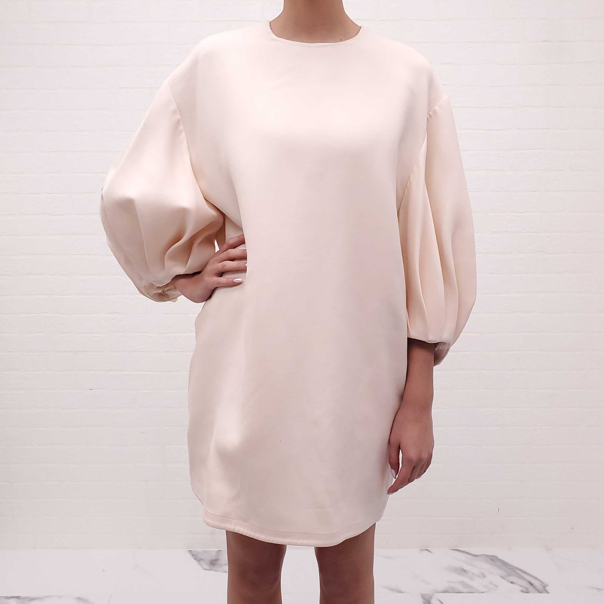 VALENTINO CREAM WOOL AND SILK BLEND CREPE MINI DRESS - SIZE 42