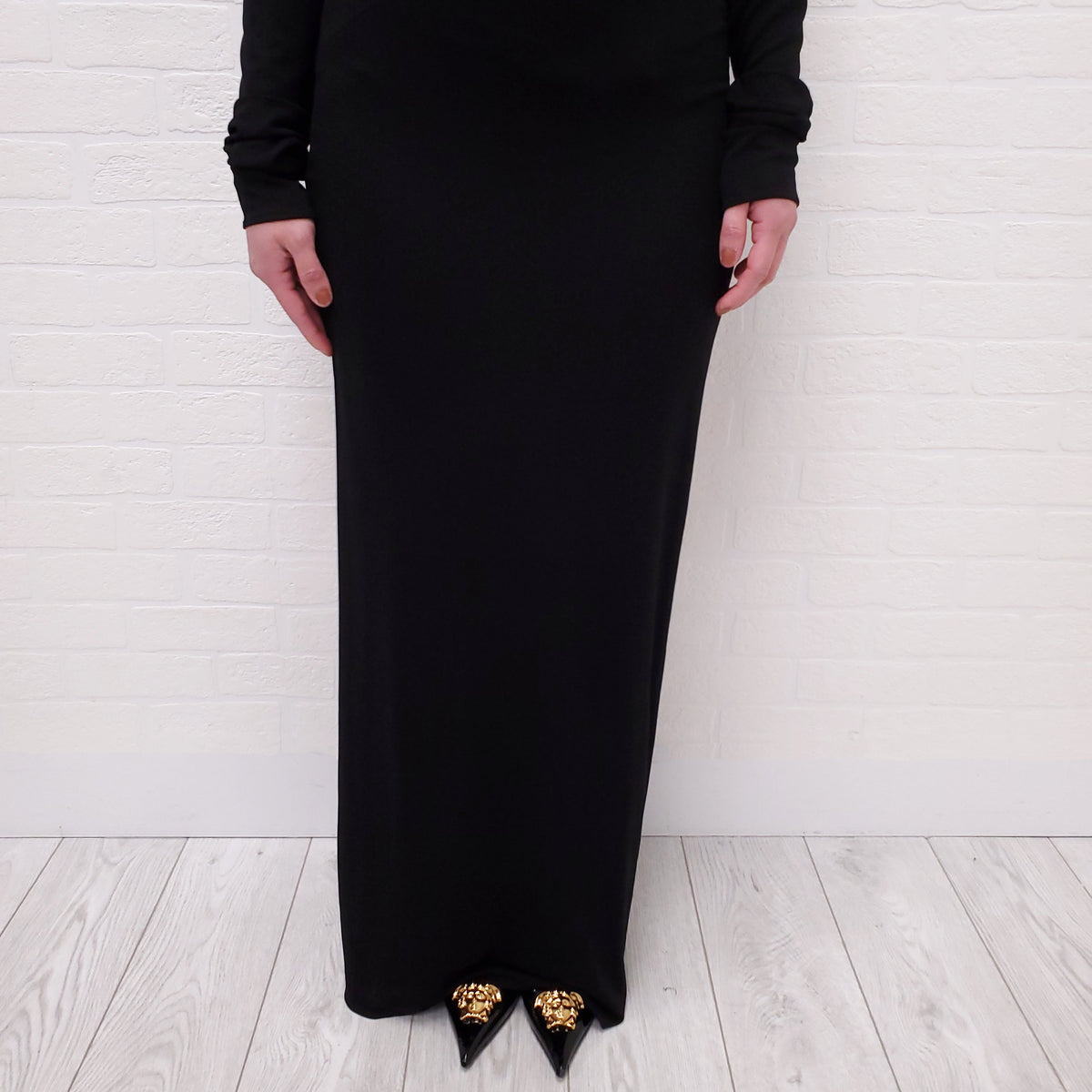 VERSACE HOODED DRESS WITH CUTOUT DETAIL - SIZE 44