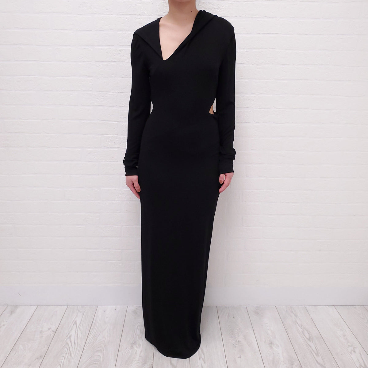 VERSACE HOODED DRESS WITH CUTOUT DETAIL - SIZE 44