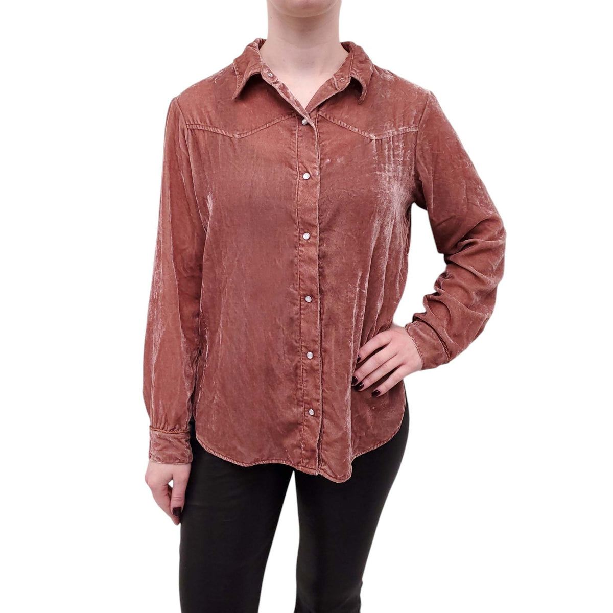 XIRENA DUSTY ROSE VELVET BLOUSE - SIZE M