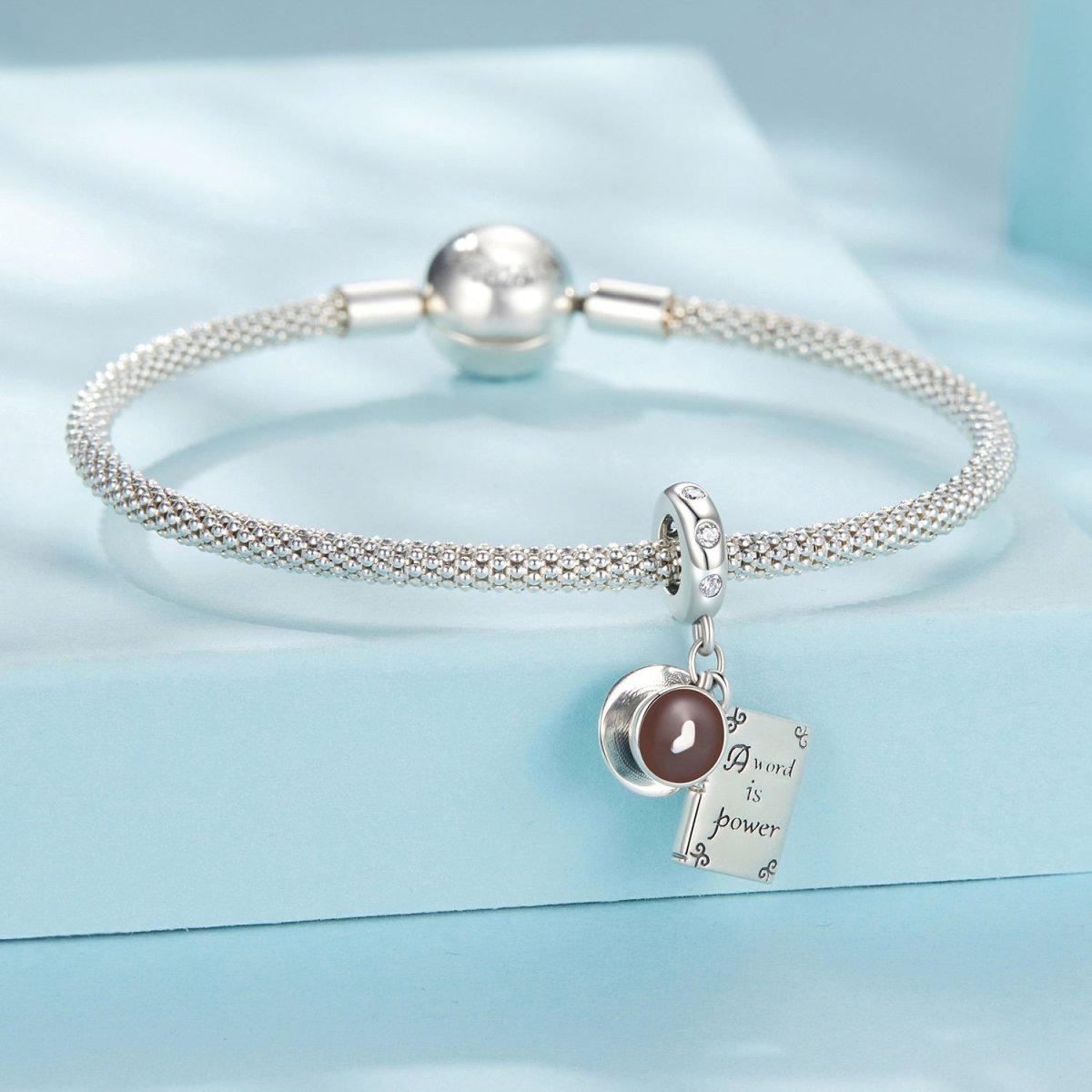 "A Word is Power" Book & Coffee Dangle Charm