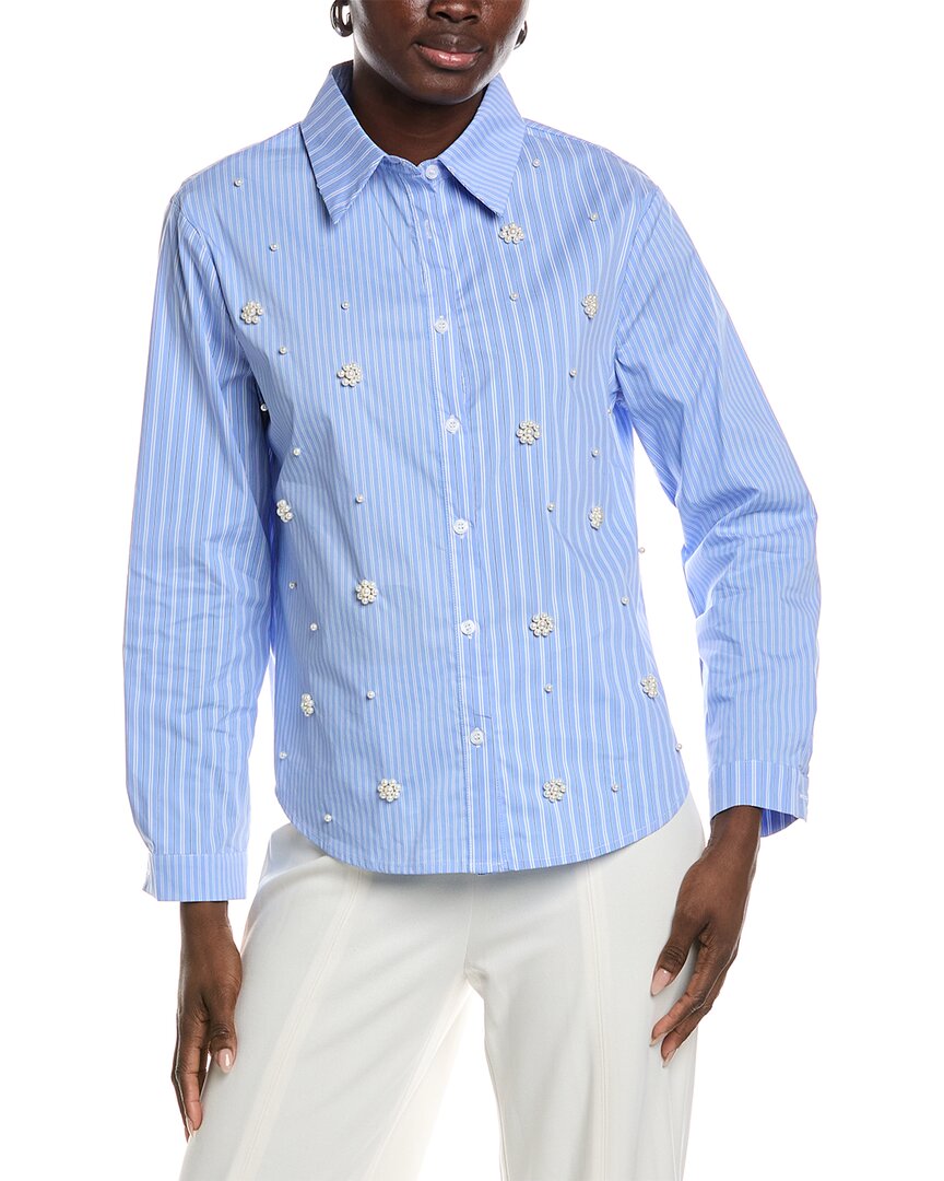 Gracia Bead Embellishments Pinstripe Shirt