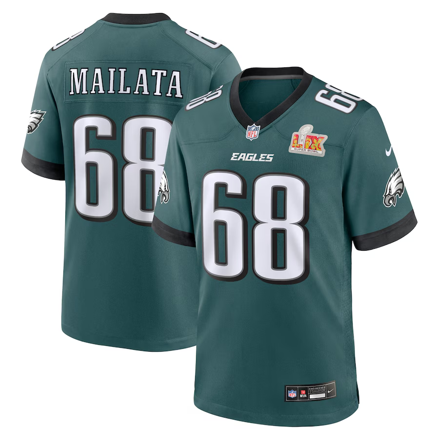 Men's Philadelphia Eagles Jordan Mailata #68 Midnight Green Super Bowl LIX Game Player jersey