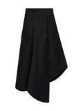 Bottega Veneta Women Black Compact Cotton Canvas Long Asymmetric Skirt