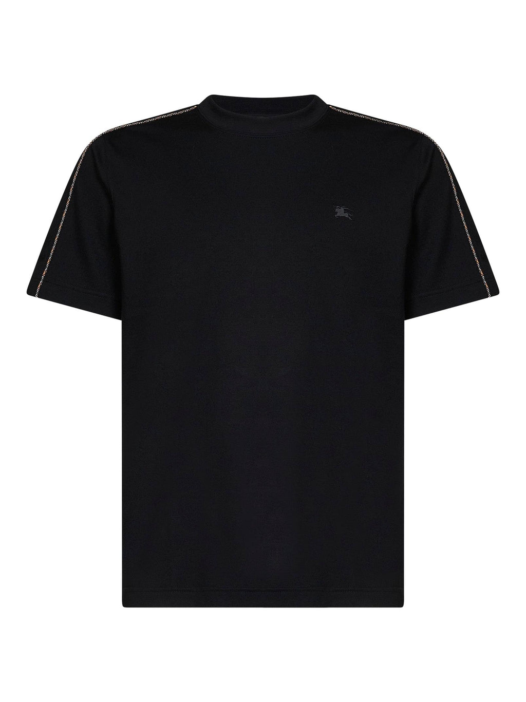 Burberry Men Black Cotton T-Shirt With Check Trims
