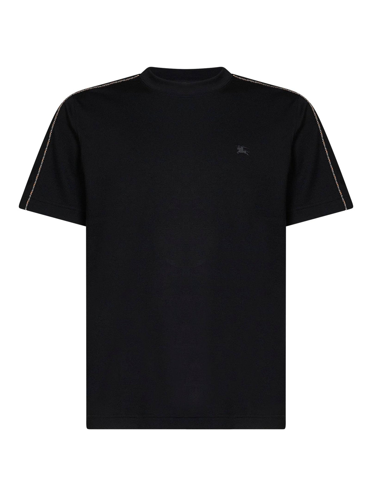 Burberry Men Black Cotton T-Shirt With Check Trims