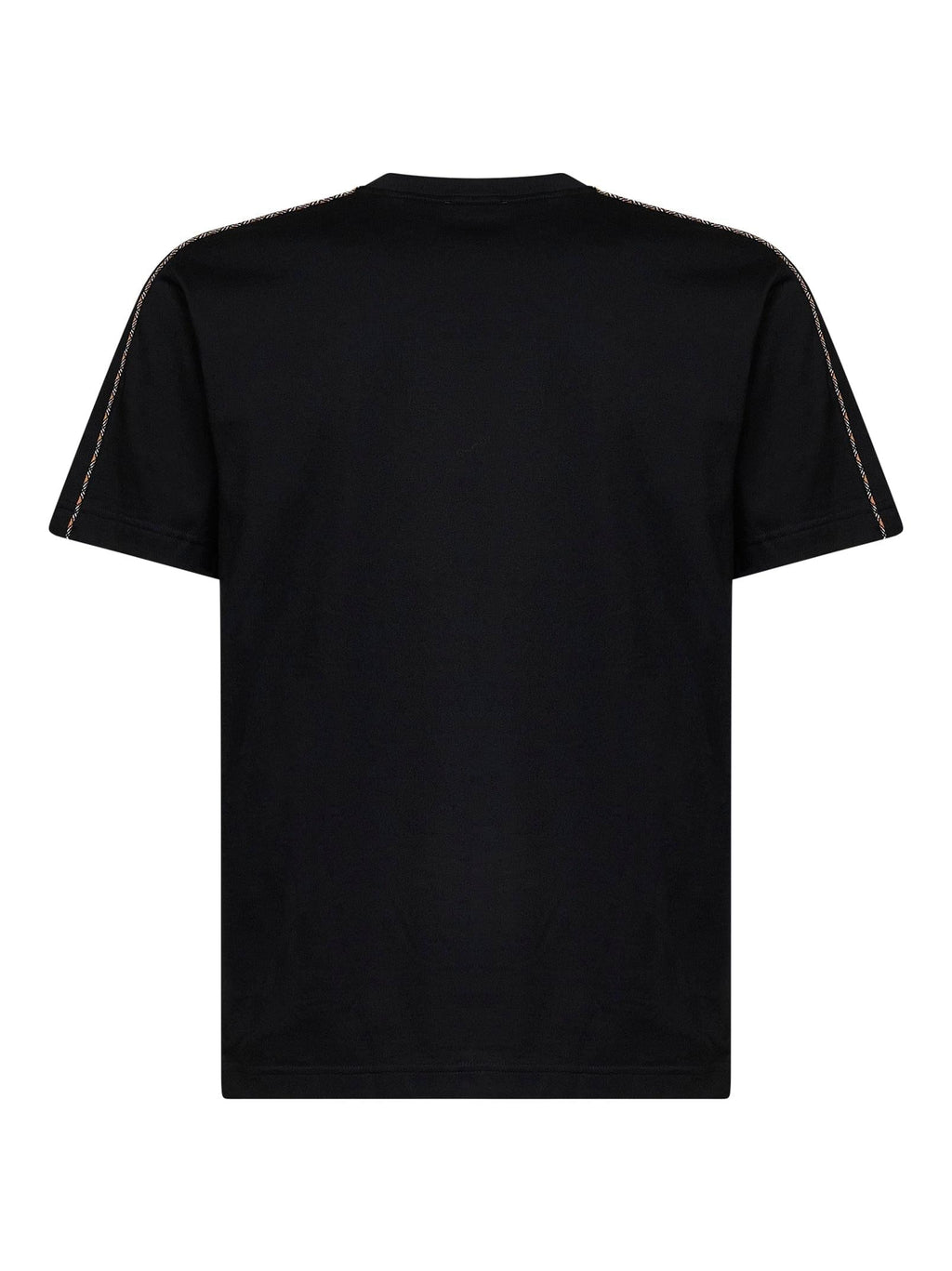 Burberry Men Black Cotton T-Shirt With Check Trims
