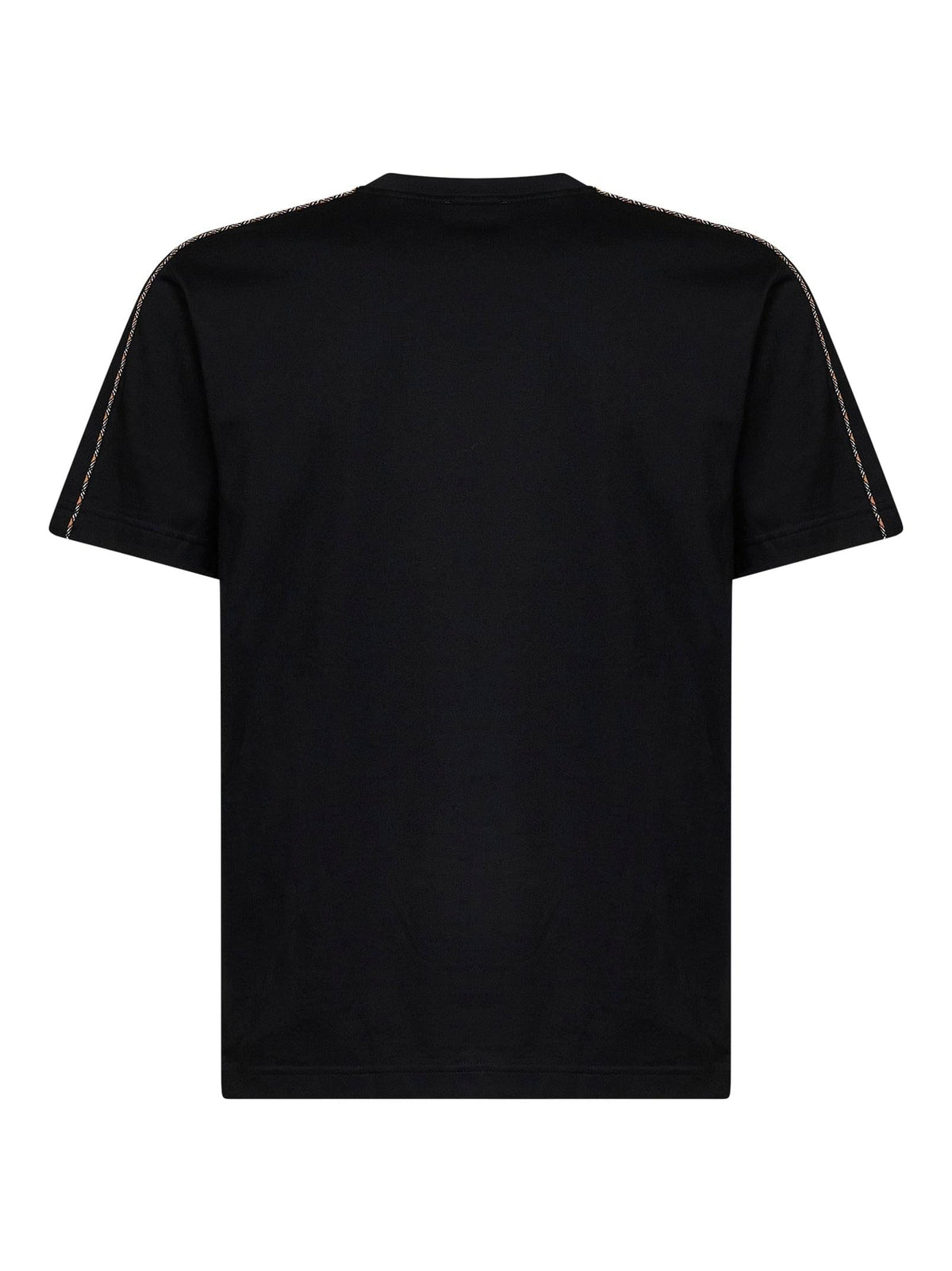 Burberry Men Black Cotton T-Shirt With Check Trims