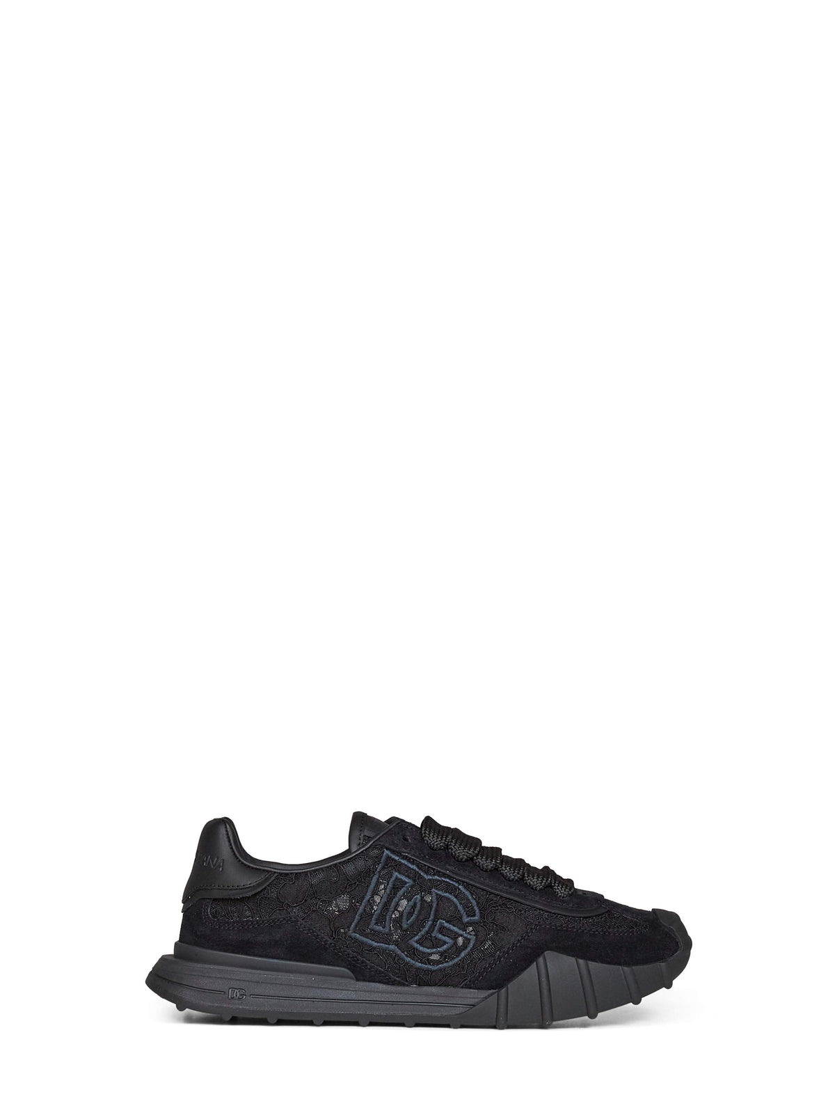 Dolce & Gabbana Women Black Lace And Calf Suede Low-Top Sneakers