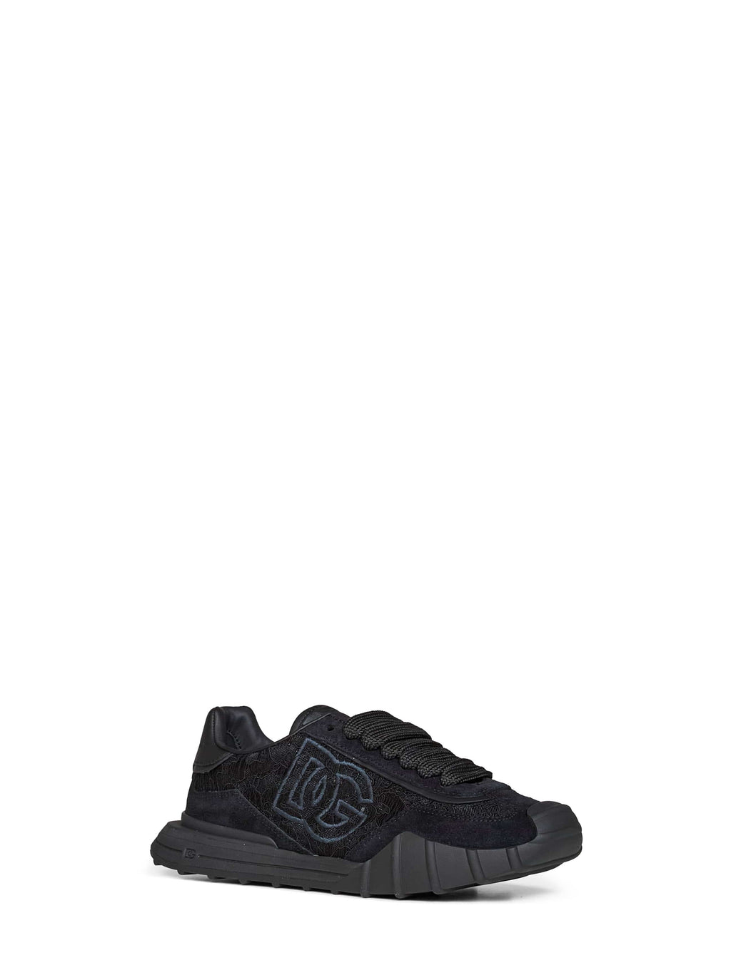 Dolce & Gabbana Women Black Lace And Calf Suede Low-Top Sneakers