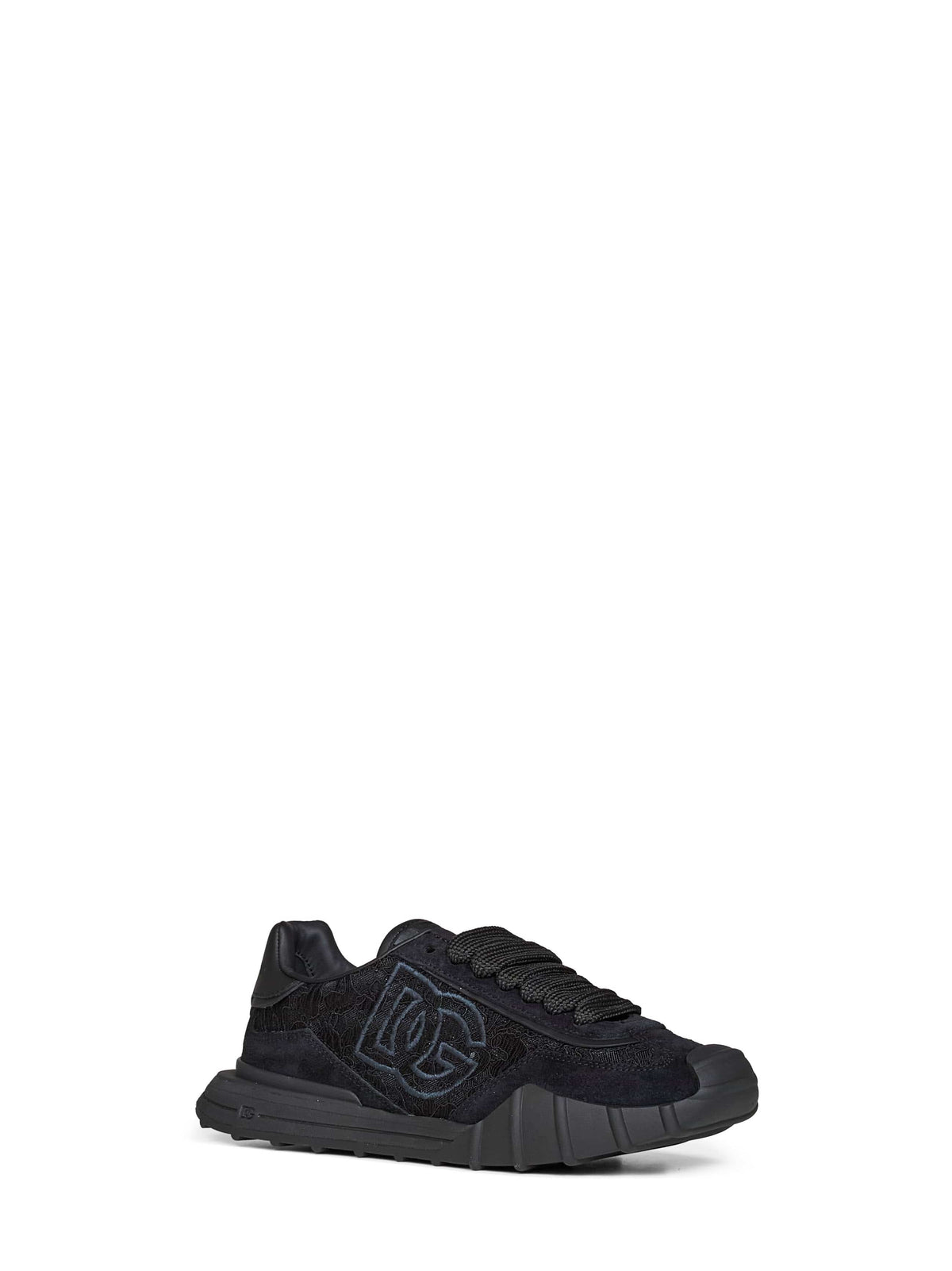 Dolce & Gabbana Women Black Lace And Calf Suede Low-Top Sneakers