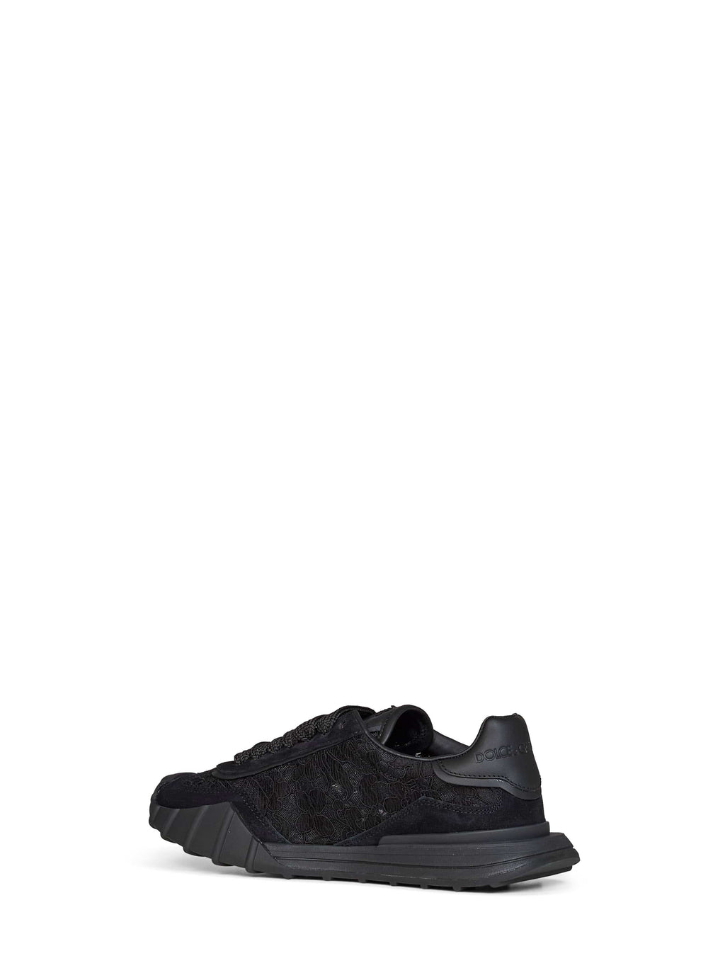 Dolce & Gabbana Women Black Lace And Calf Suede Low-Top Sneakers