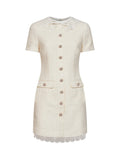 Self Portrait Women Cream Bouclé Tailored Minidress With Lace Inserts