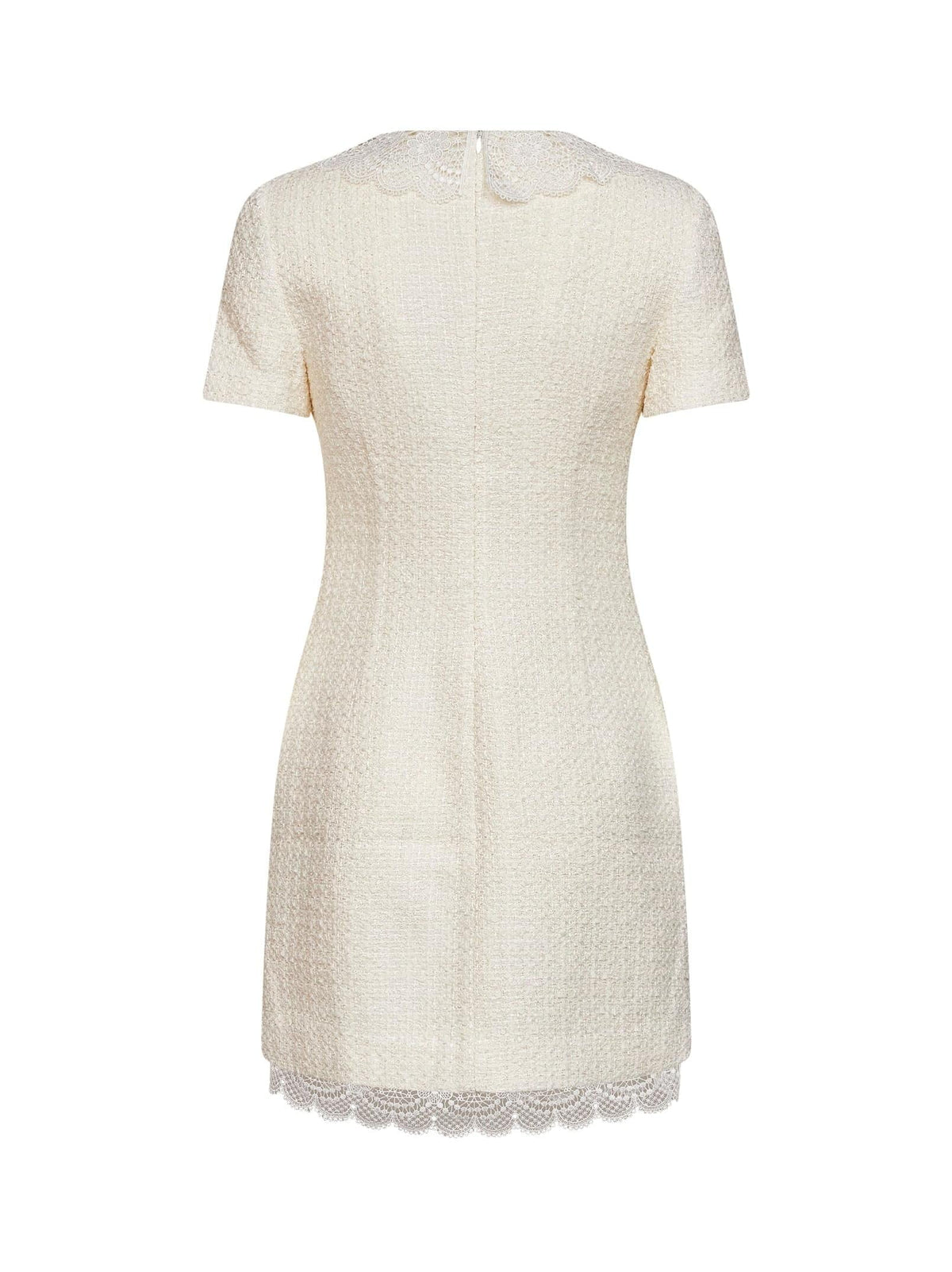 Self Portrait Women Cream Bouclé Tailored Minidress With Lace Inserts