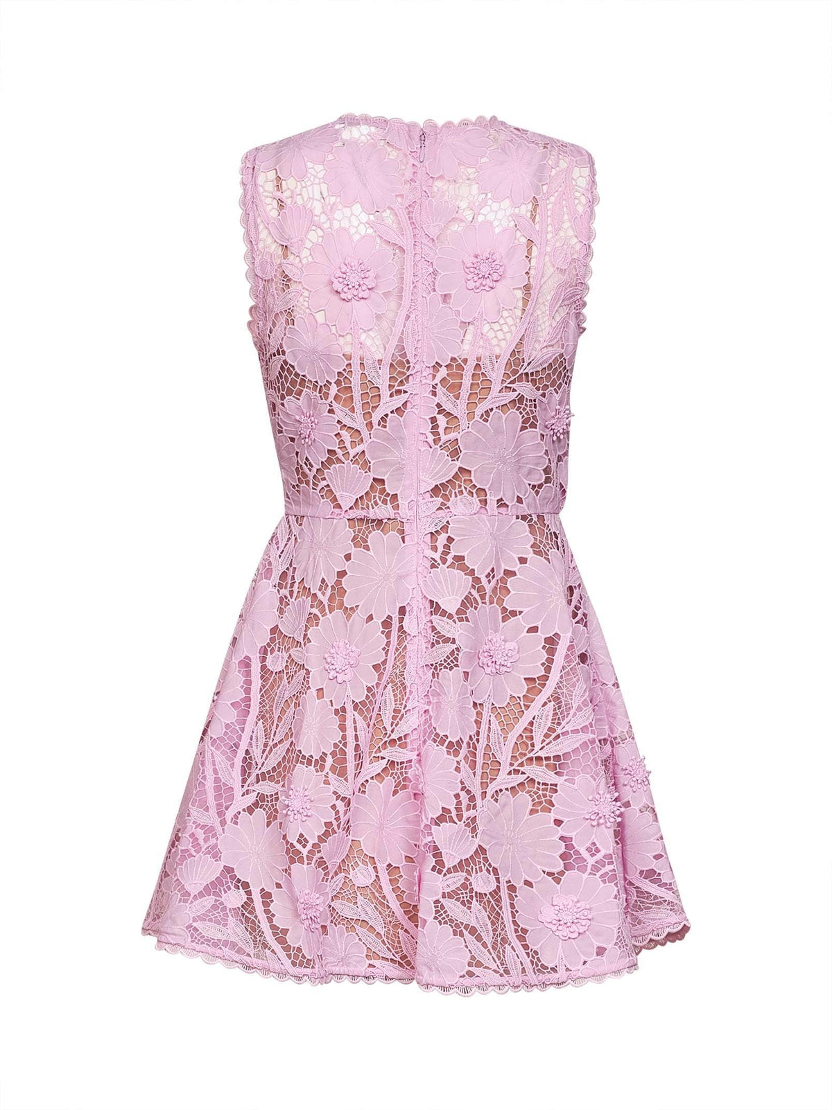 Self Portrait Women Pink Macramé Lace Mini Dress