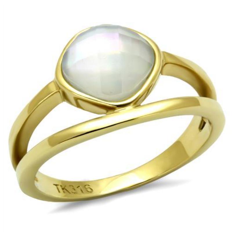 IP Gold(Ion Plating) Stainless Steel Ring with Precious Stone Conch in White