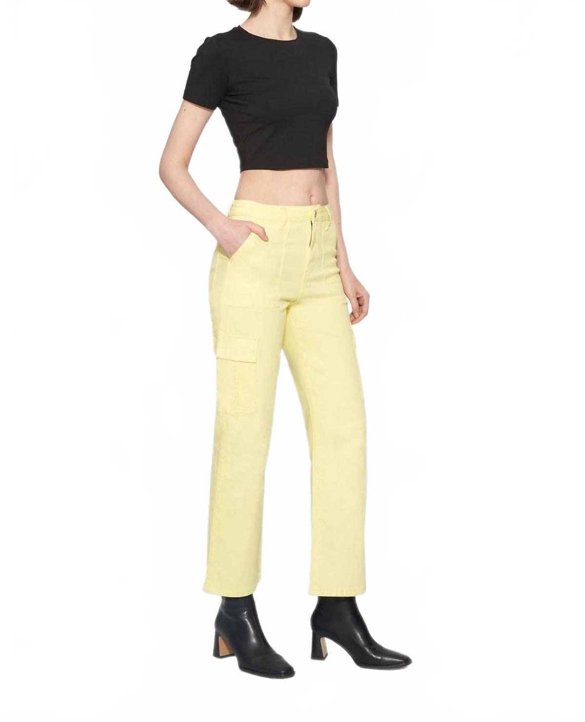 Angel High Rise Cargo Straight Pants In Light Yellow