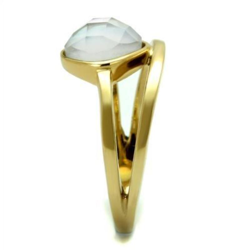 IP Gold(Ion Plating) Stainless Steel Ring with Precious Stone Conch in White