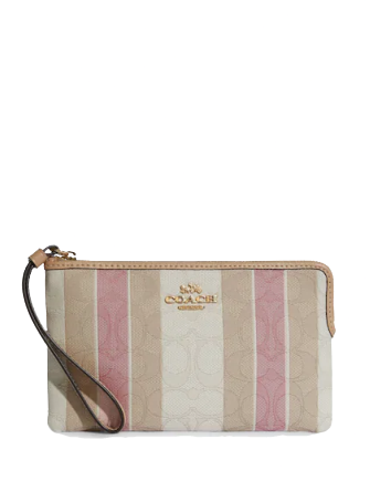 Coach Large Corner Zip Wristlet In Signature Jacquard With Stripes