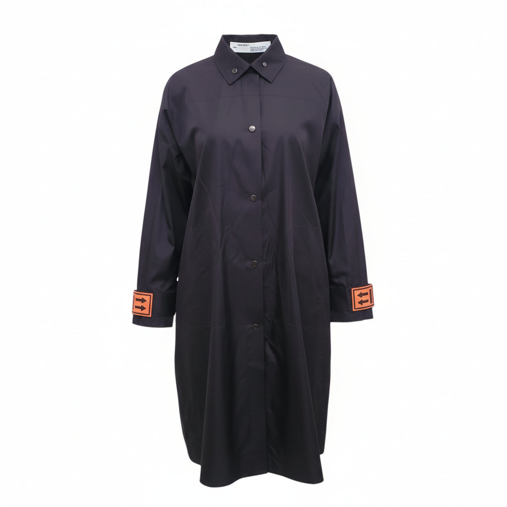 OFF-WHITE BLACK TRENCH COAT WITH ORANGE LOGO DETAIL - SIZE 40