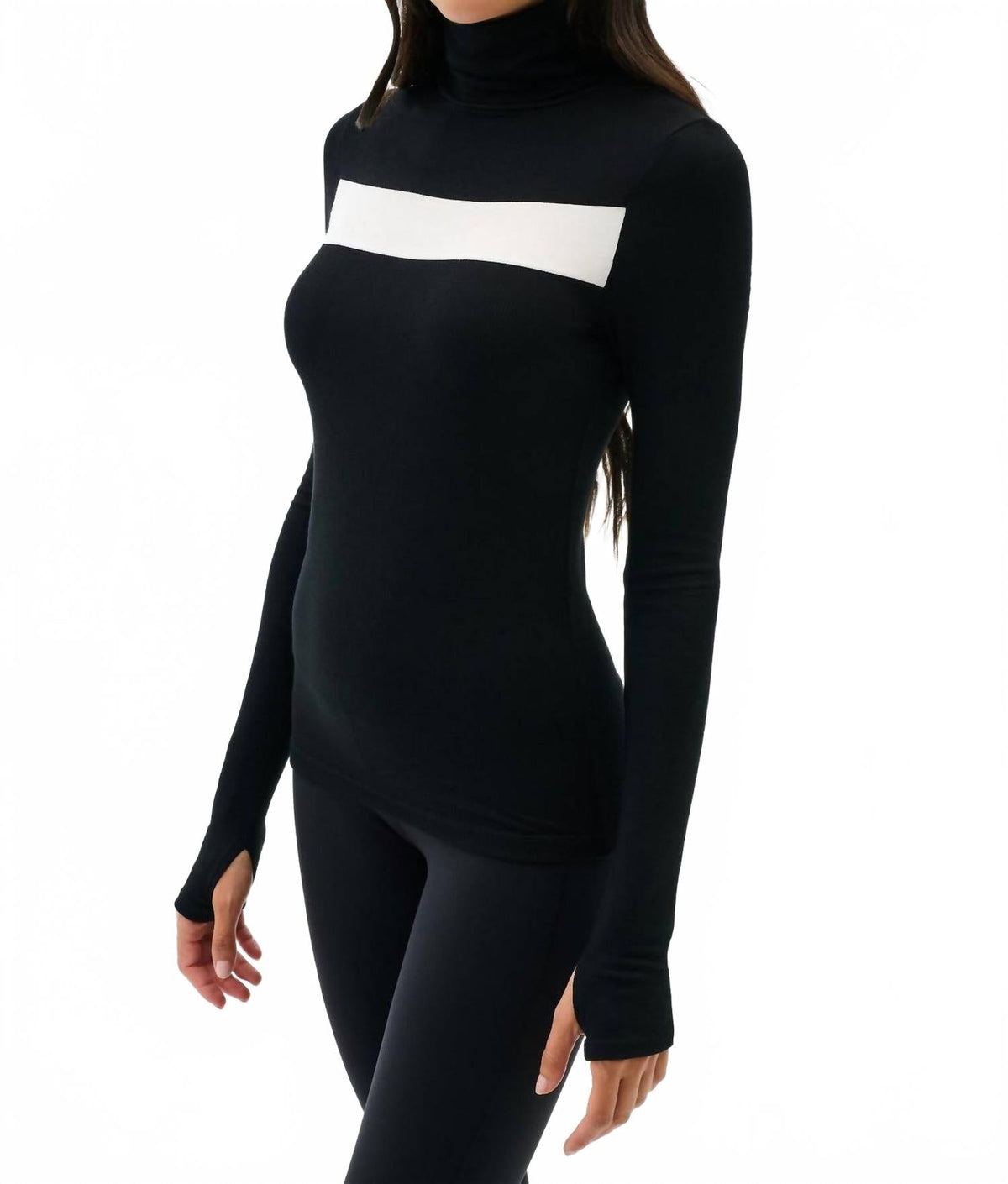 Lennon Rib Turtleneck Top In Black/white